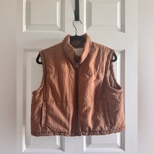Cropped Puffer Vest, Brown (Large)